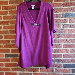 Catherines Plum Purple Pullover Short Sleeve Soft Latch Hook Sweater Tunic 4X